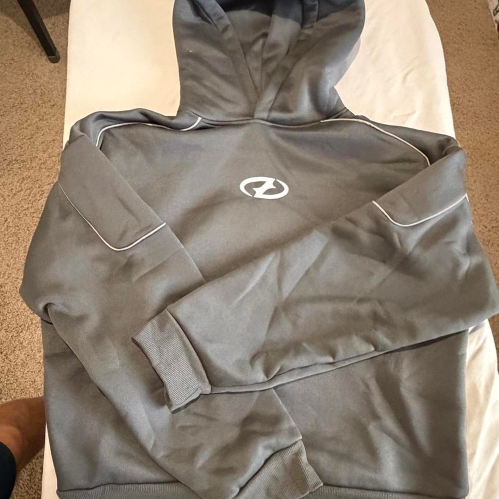 Manfinity Mens Gray Athletic Hoodie White Piping Pullover Logo Sweatshirt S